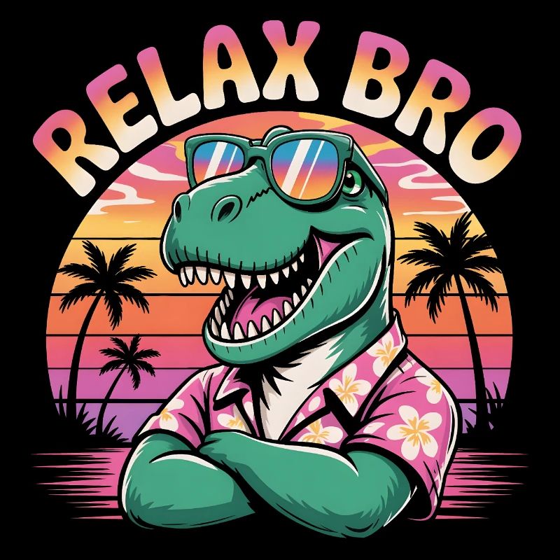 Relax Bro – Dino avec lunettes de soleil Retro Sunset