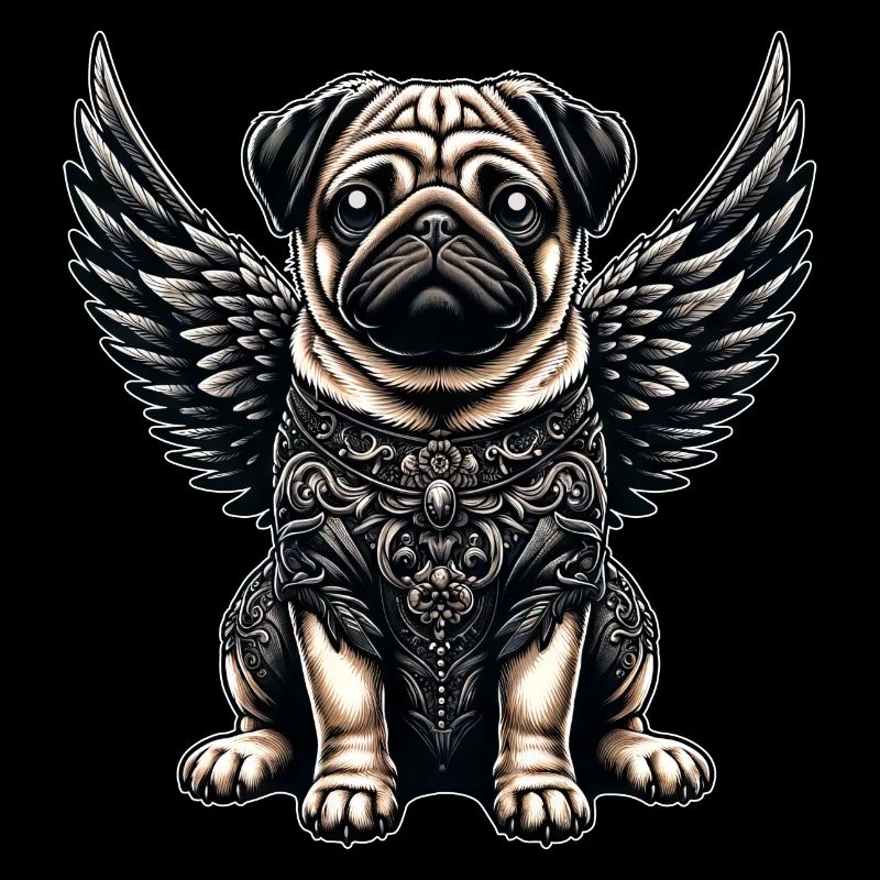 Süßer Mops Engel mit barocken und gotischen