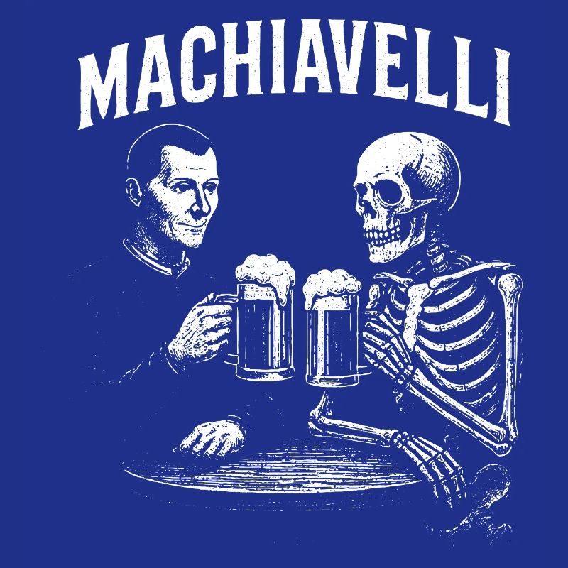 Machiavelli drinking beer with Skeleton