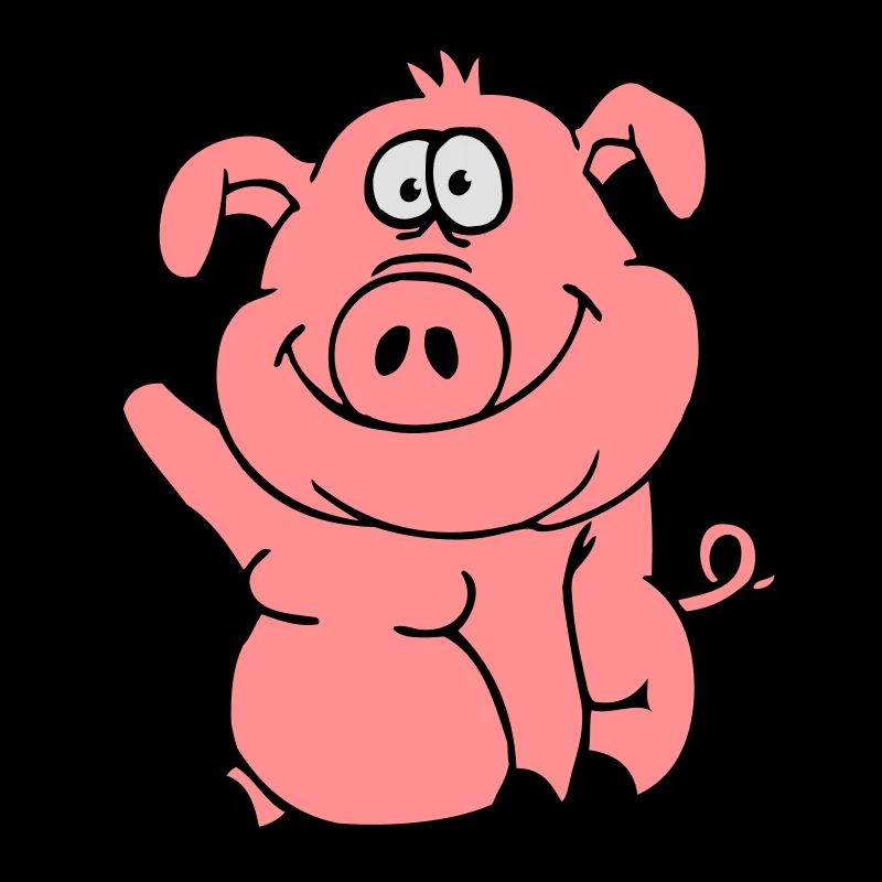 Cute cartoon comic pig waves friendly
