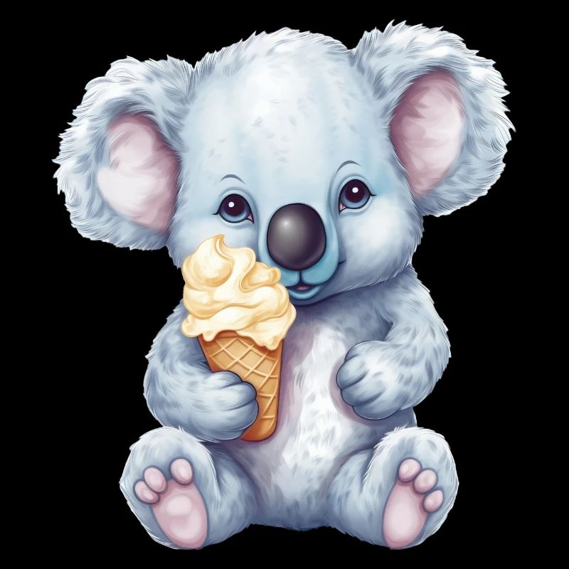 Cute comic koala with vanilla soft serve ice cream