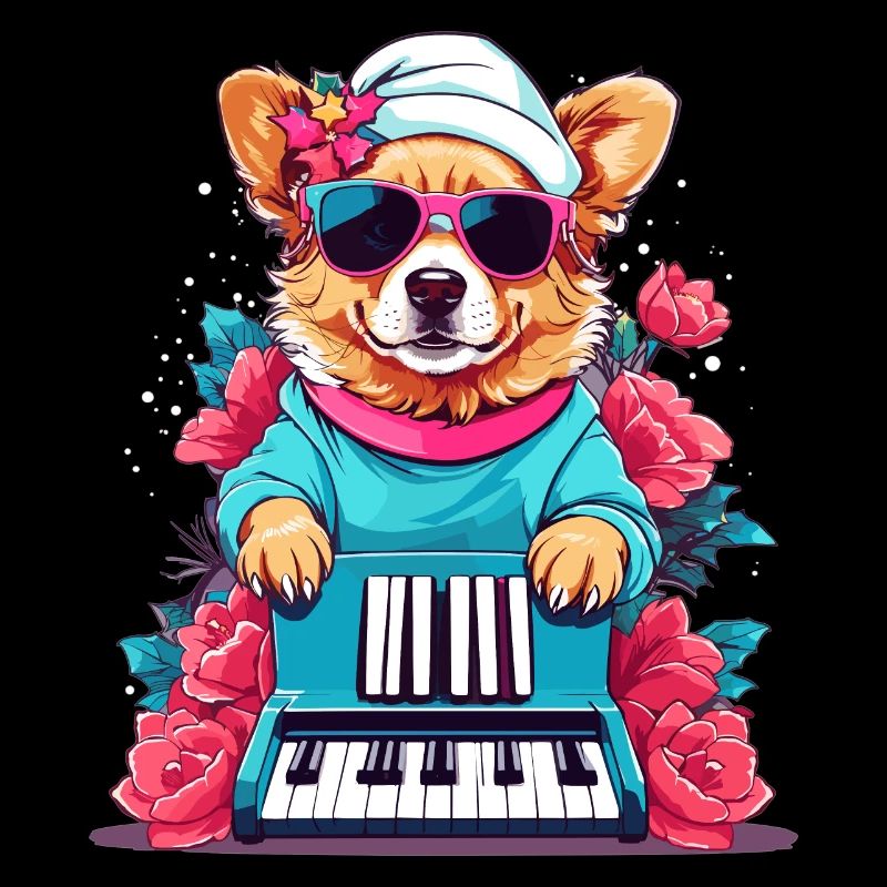 Chien avec piano