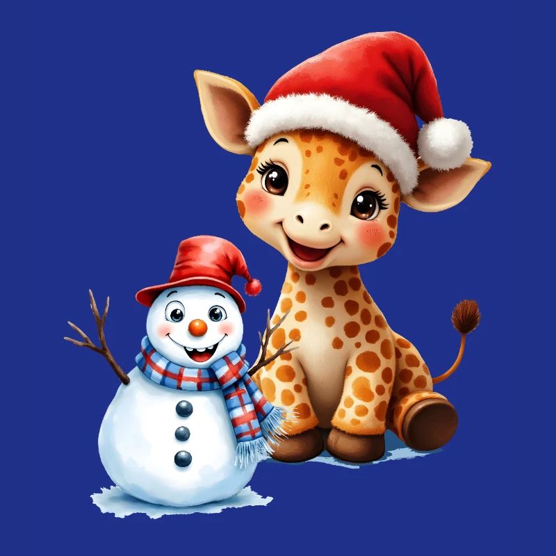 Weihnachtsgiraffe mit Hut und Schneemann