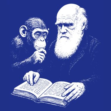 Charles Darwin che studia con Monkey
