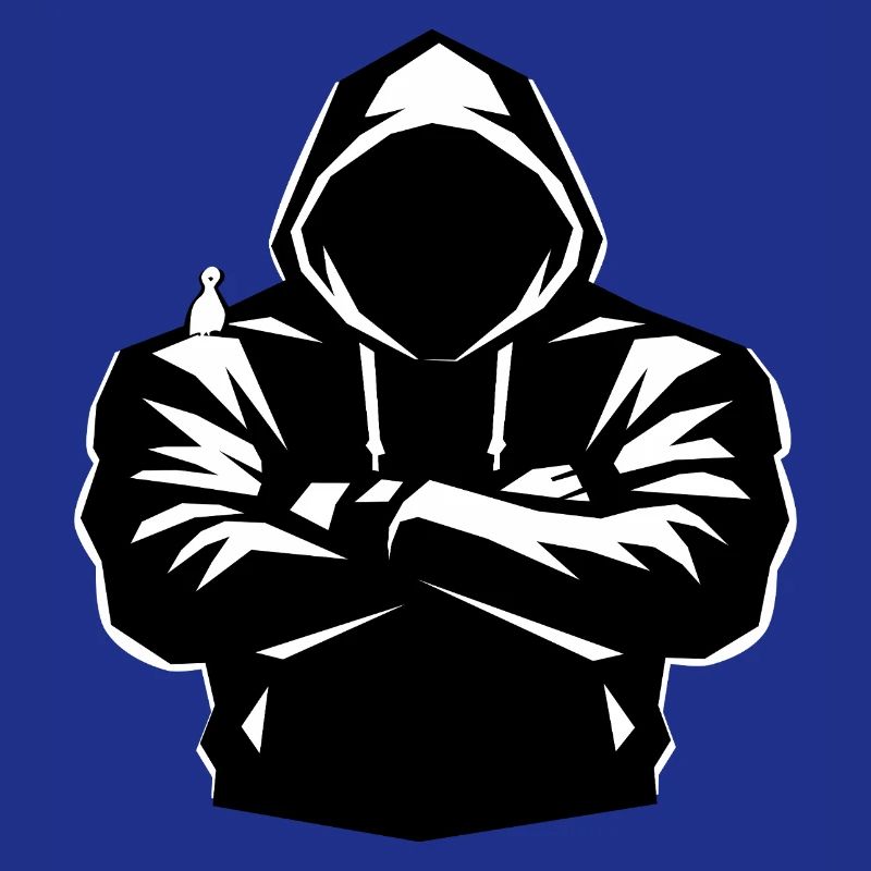 Kapuzenpulli-Figur und Vogel