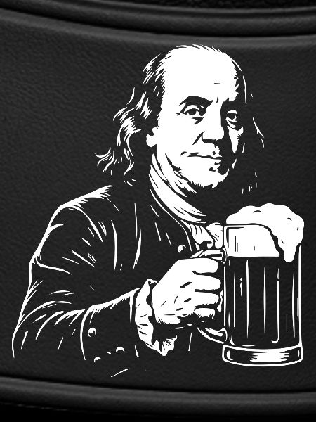 Benjamin Franklin drinking beer. 