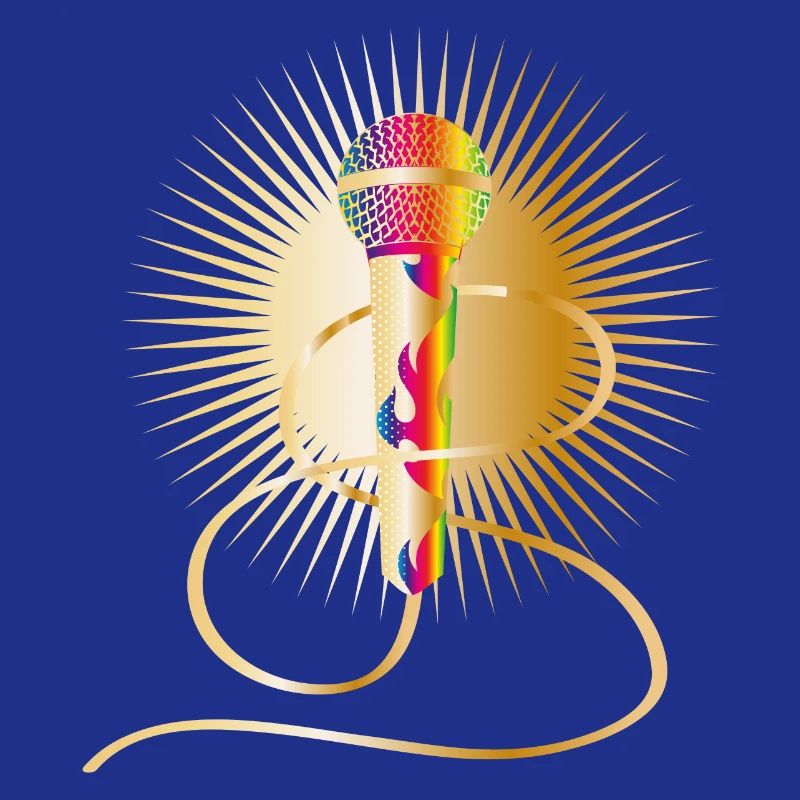 microphone doré avec éléments arc-en-ciel