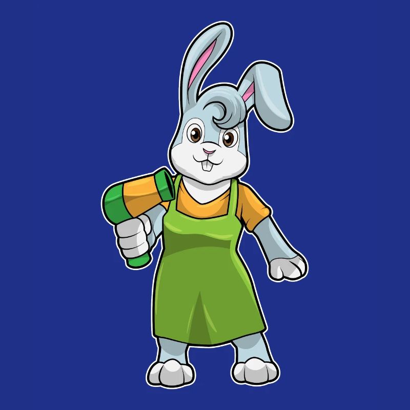 Lapin coiffeur avec sèche-cheveux