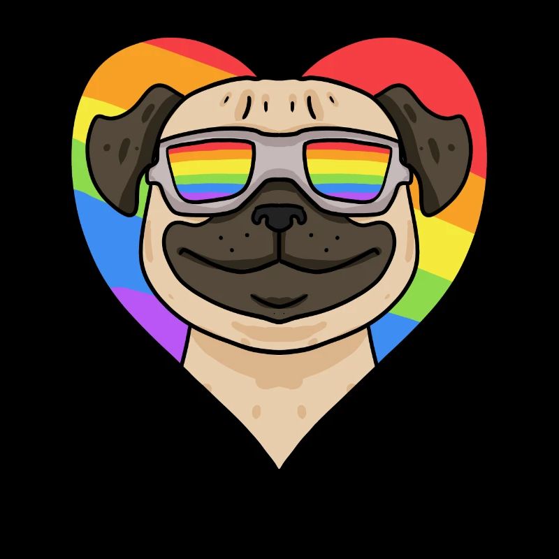 Mops coeur arc-en-ciel