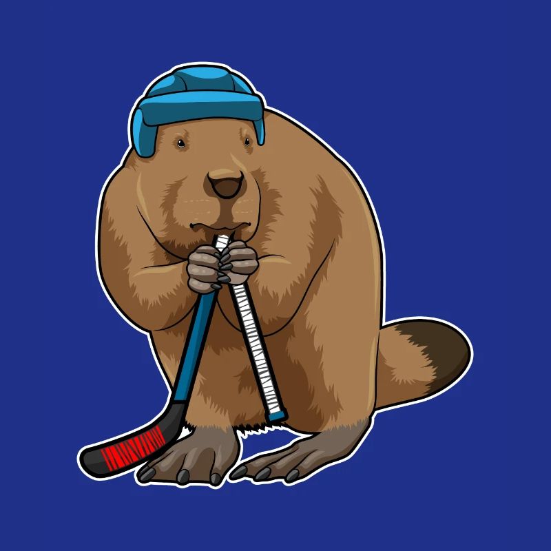 Biber beim Eishockey mit Eishockeyschläger