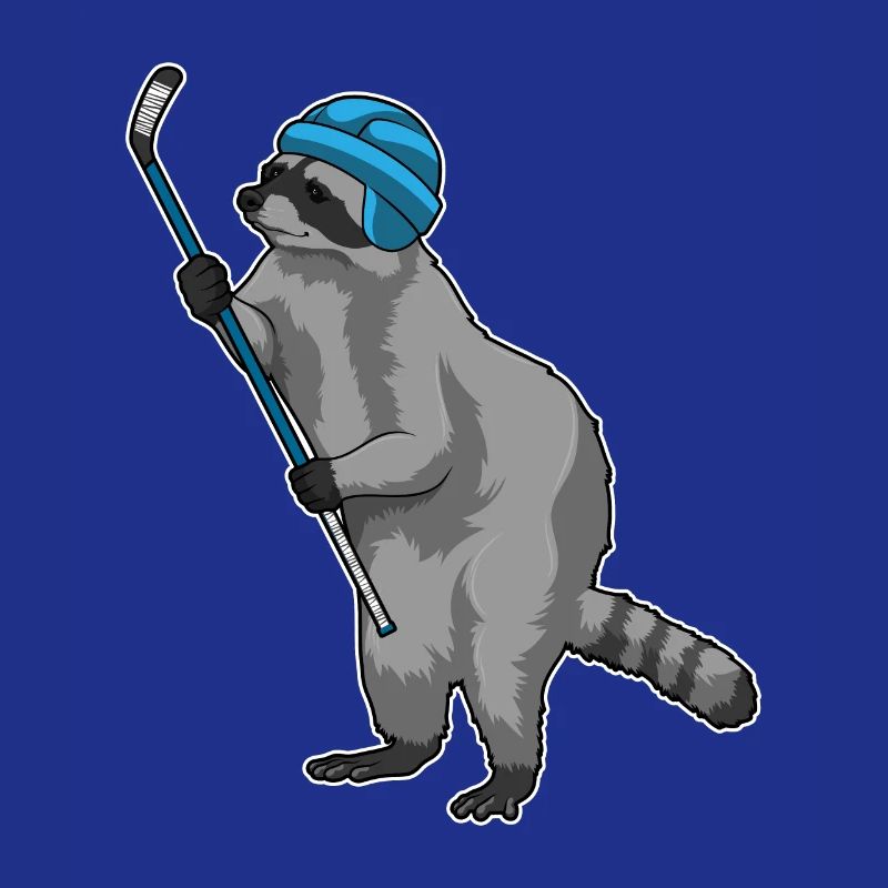 Waschbär beim Eishockey mit Eishockeyschläger