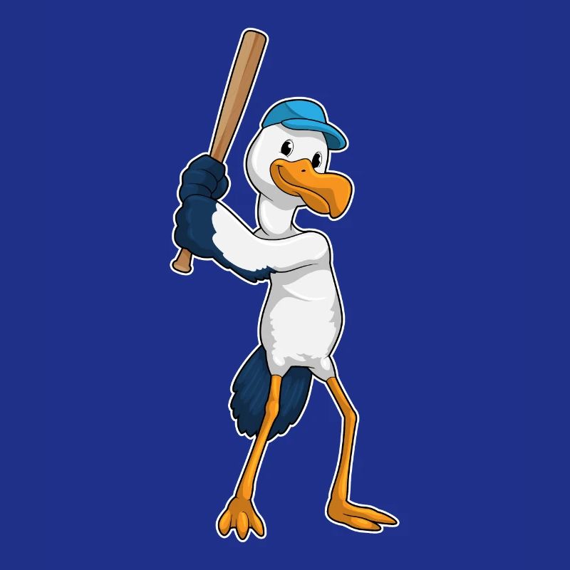 Stork playing baseball with a baseball bat