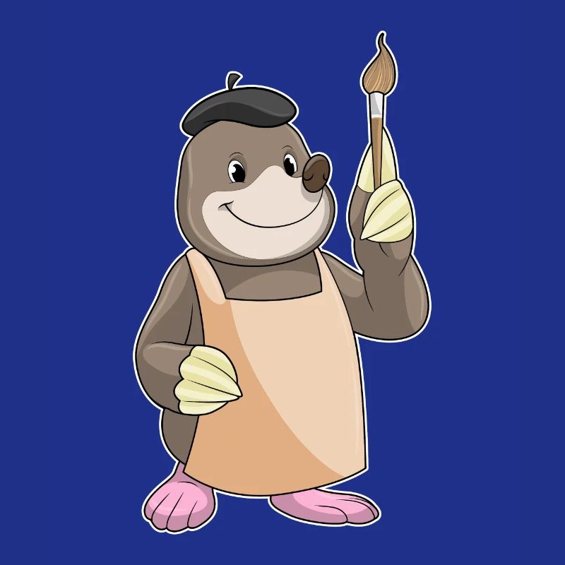 Mole as a painter with a brush