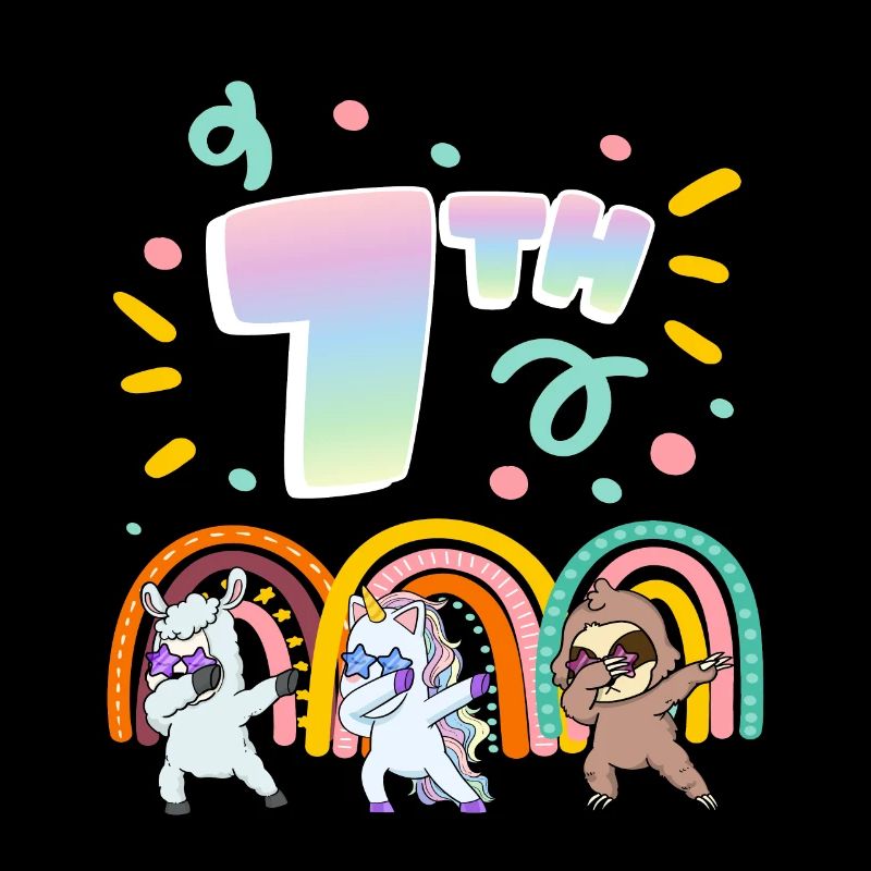 7th Birthday Dabbing Llama Unicorn Sloth | 7th