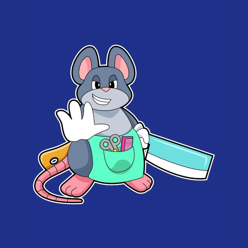 Souris comme coiffeur avec ciseaux et peigne