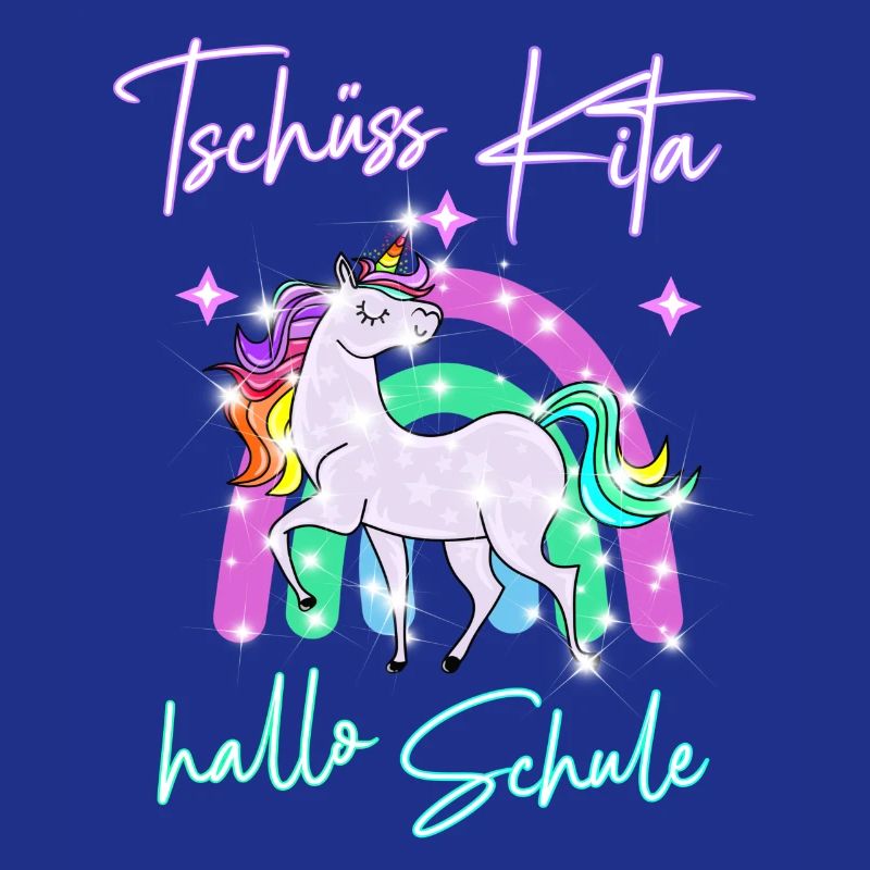 Tschüss Kita! hallo Schule Regenbogen Einhorn