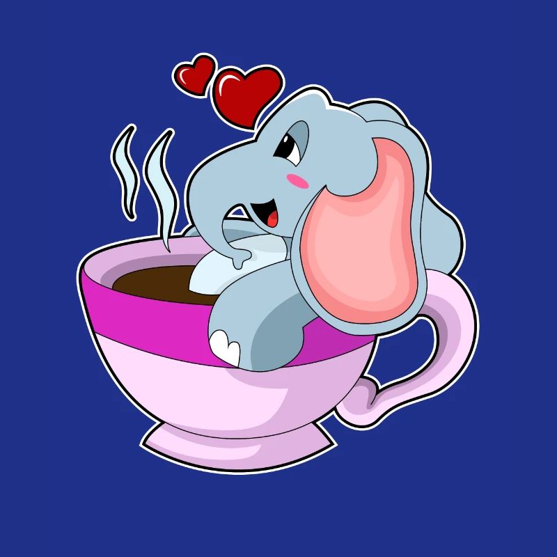 Éléphant avec tasse de café