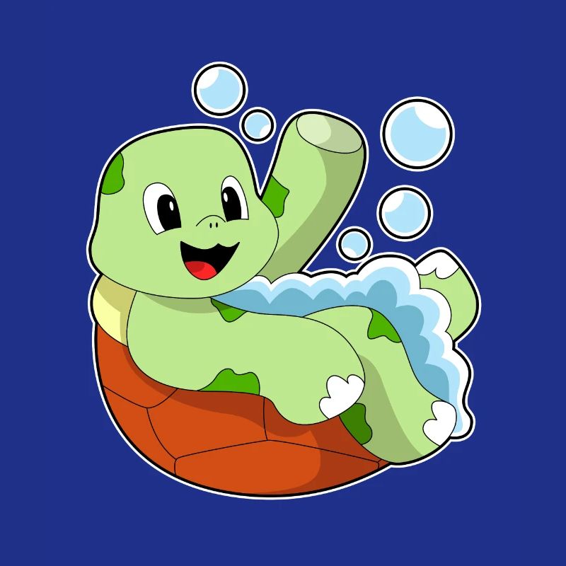 Turtle bathing with foam