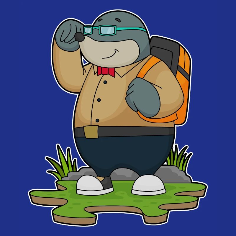 Mole as a hiker with backpack