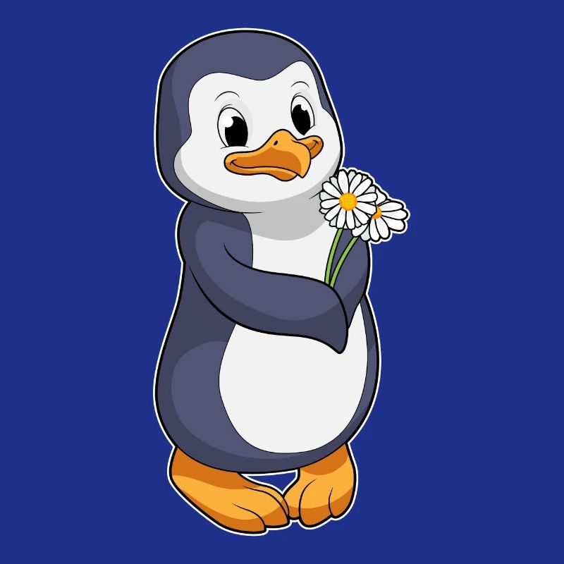 Pinguin mit Gänseblümchen