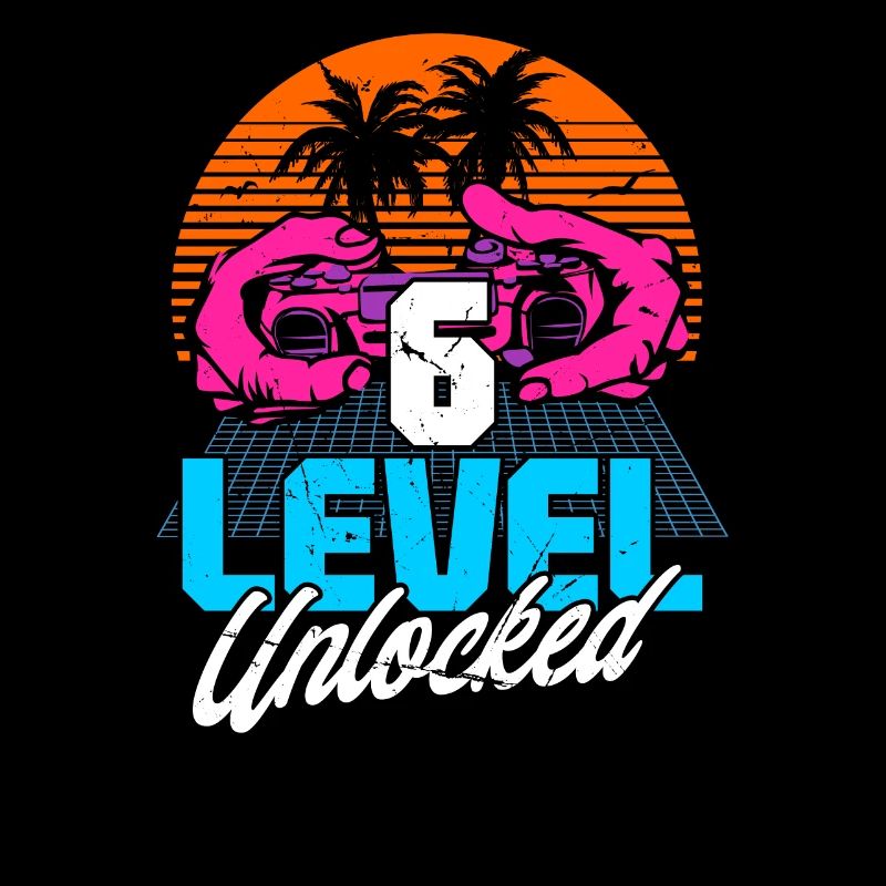 Level 6 Unlocked 6. Geburtstag Gamer 80er retro