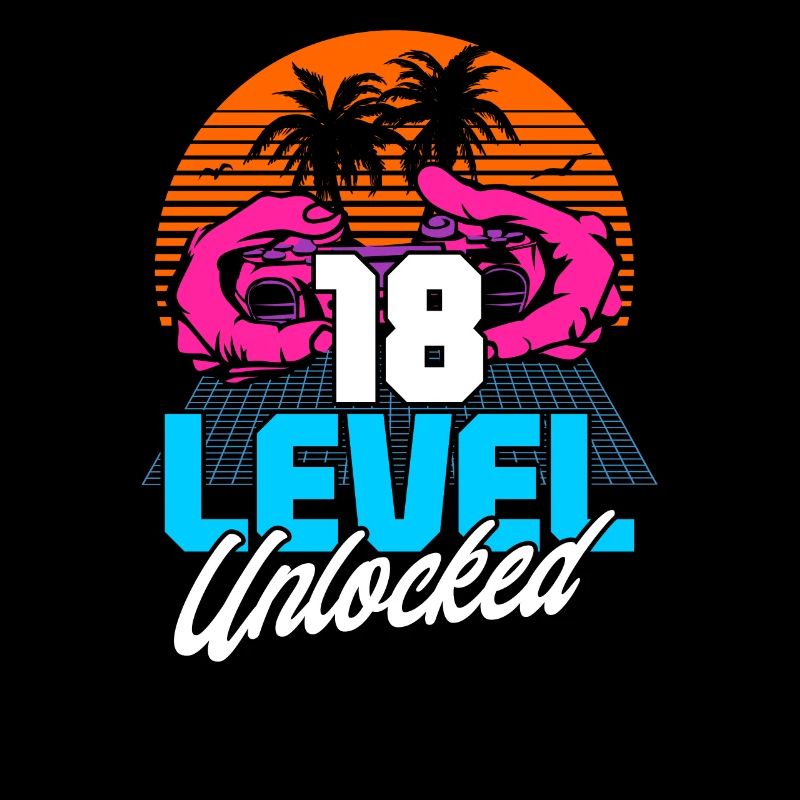 Level 18 Unlocked 18. Geburtstag Gamer 80er retro