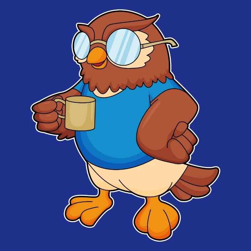 Eule mit Kaffeebecher