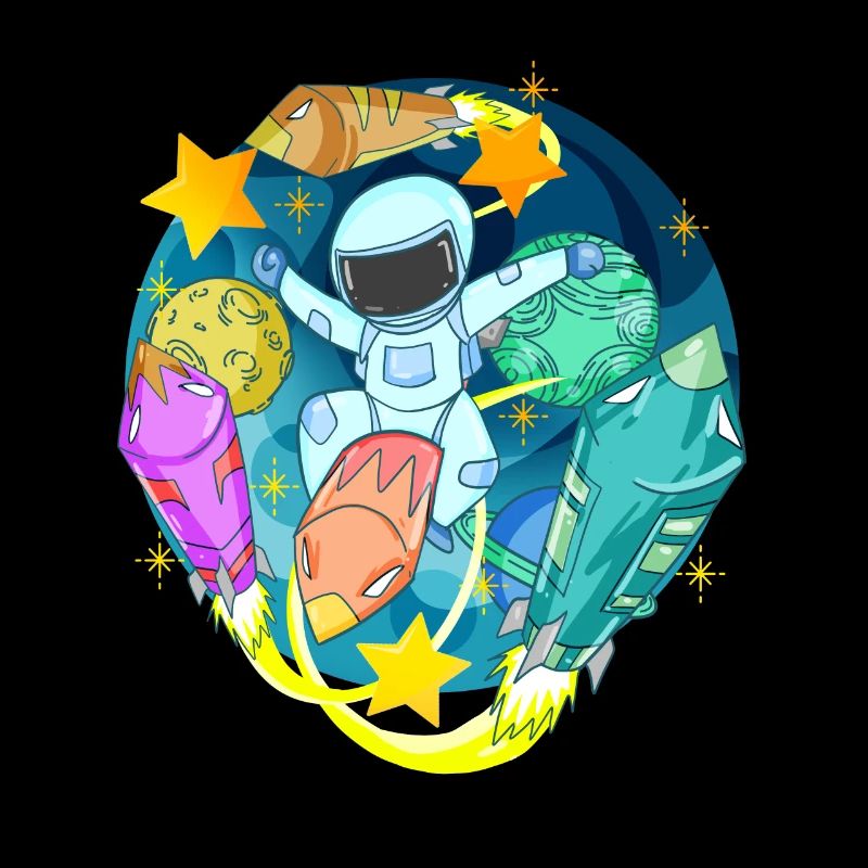 Astronaut in space with rockets