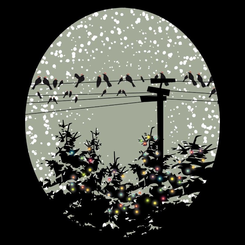 Birds on power line over illuminated trees