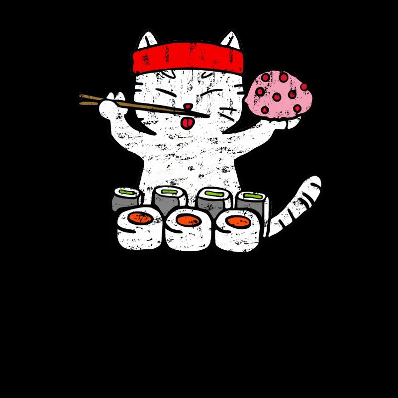 Katze isst Sushi mit Stäbchen Grunge