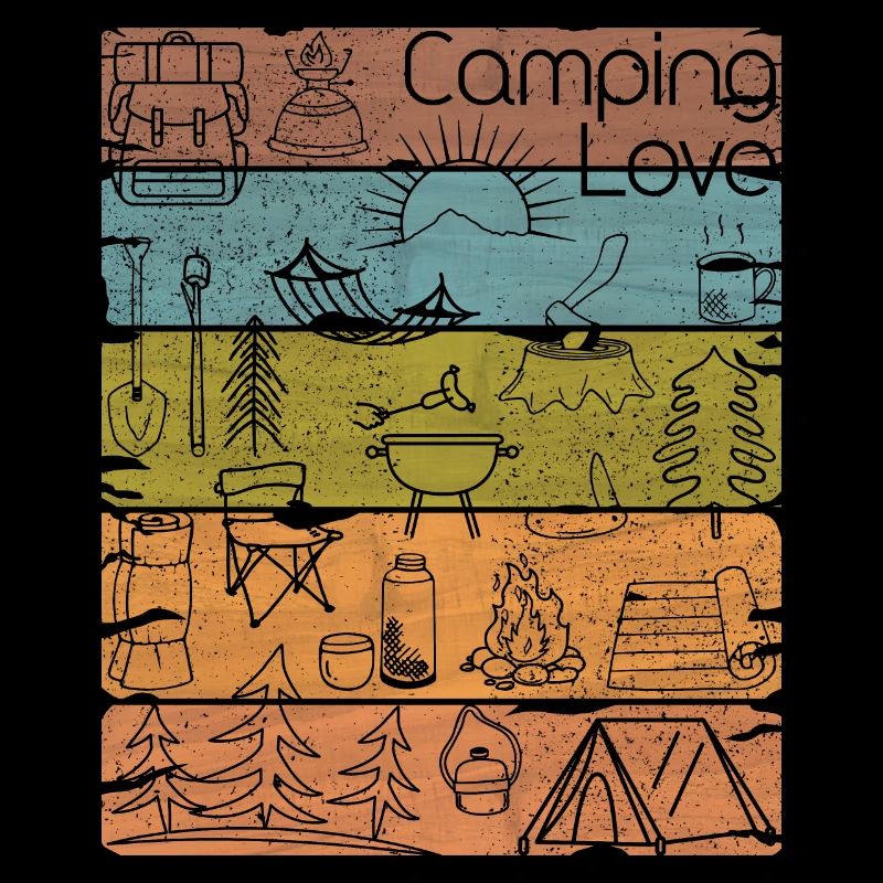 Camping Love lineart retro hell