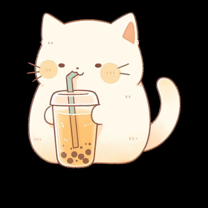 Boba and Cats Cat Drinking Bubble Tea Anime