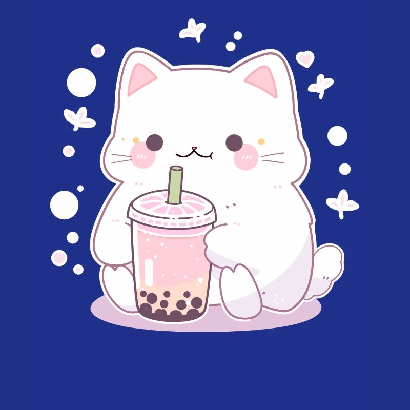 Kawaii Cat Drinks Boba Bubble Tea Chibi