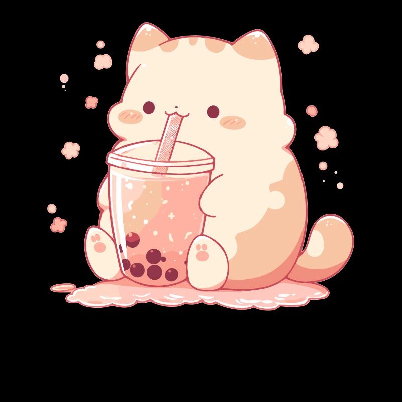 Kawaii Katze trinkt Boba Bubble Tea Chibi