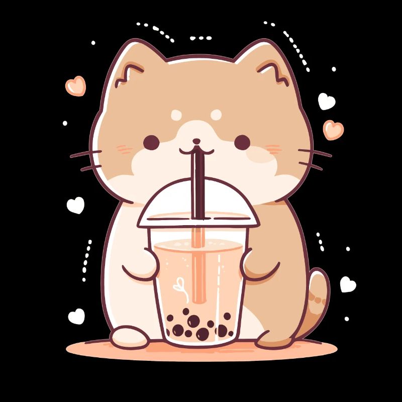 Kawaii Katze trinkt Boba Bubble Tea Chibi