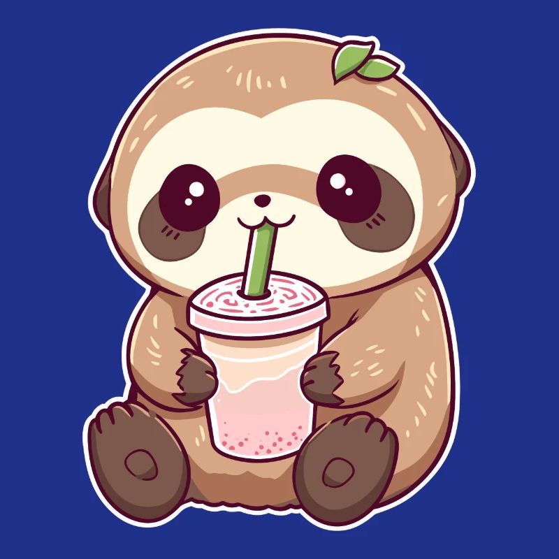 Kawaii Sloth Drinks Boba Bubble Tea Chibi