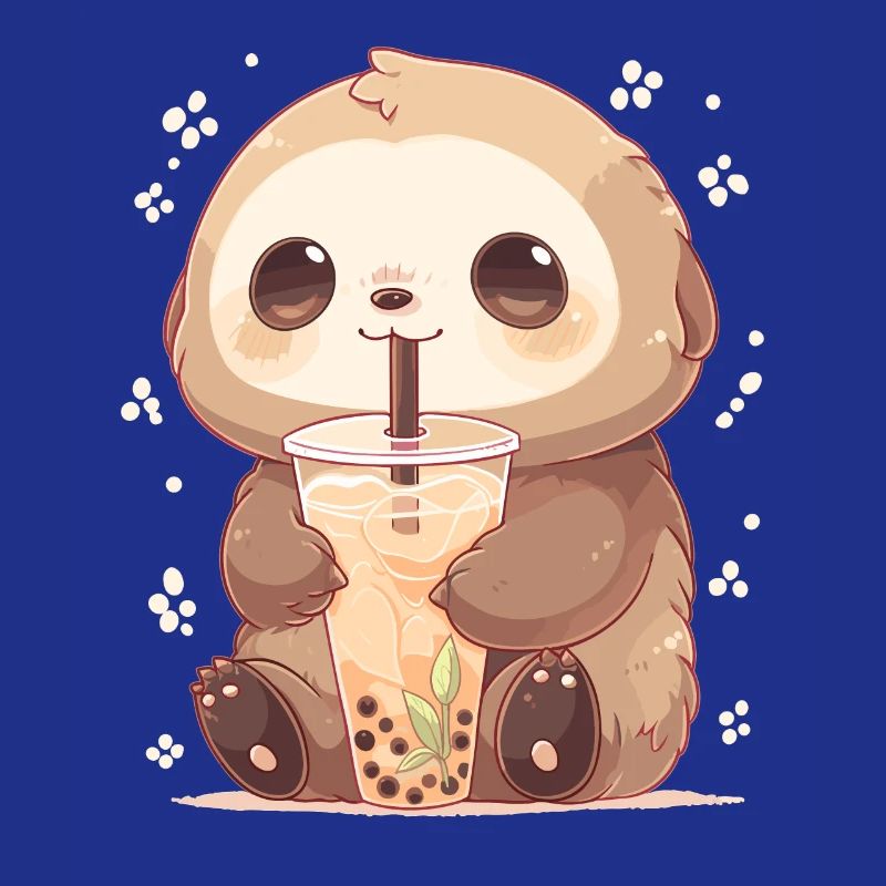 Kawaii Sloth Drinks Boba Bubble Tea Chibi