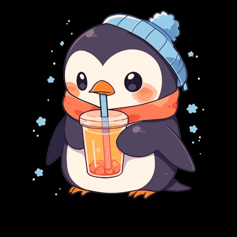 Kawaii Pingouin boit Boba Bubble Tea Chibi