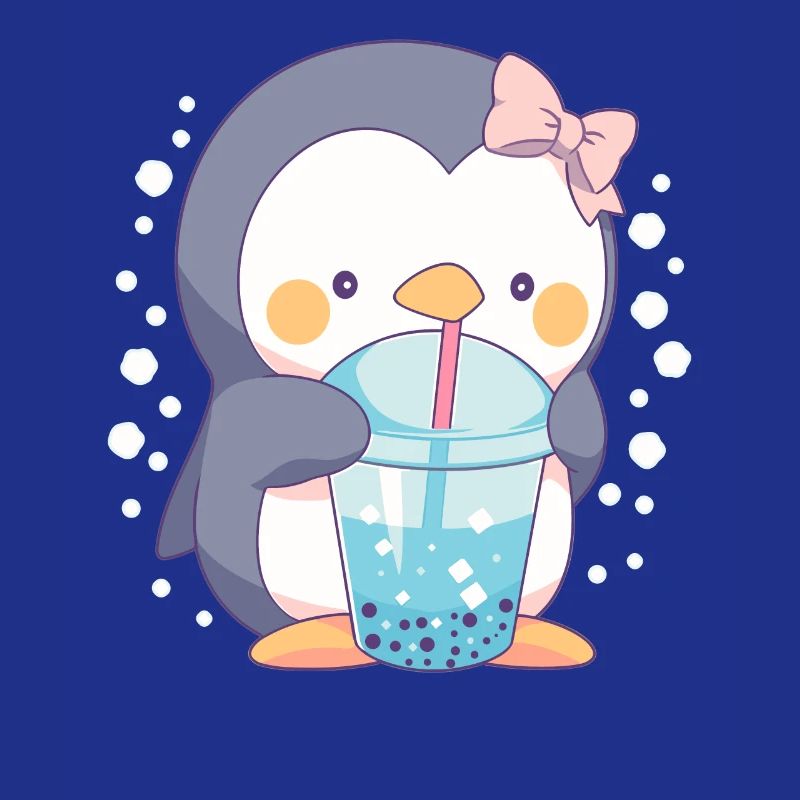 Kawaii Penguin Drinks Boba Bubble Tea Chibi