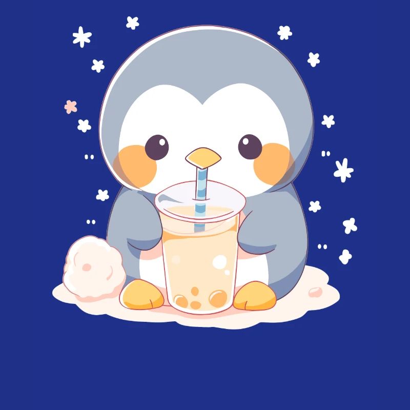 Kawaii Penguin Drinks Boba Bubble Tea Chibi