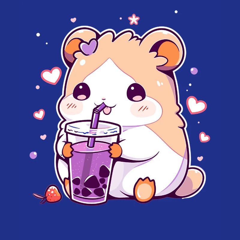 Kawaii Hamster Drinks Boba Bubble Tea Chibi