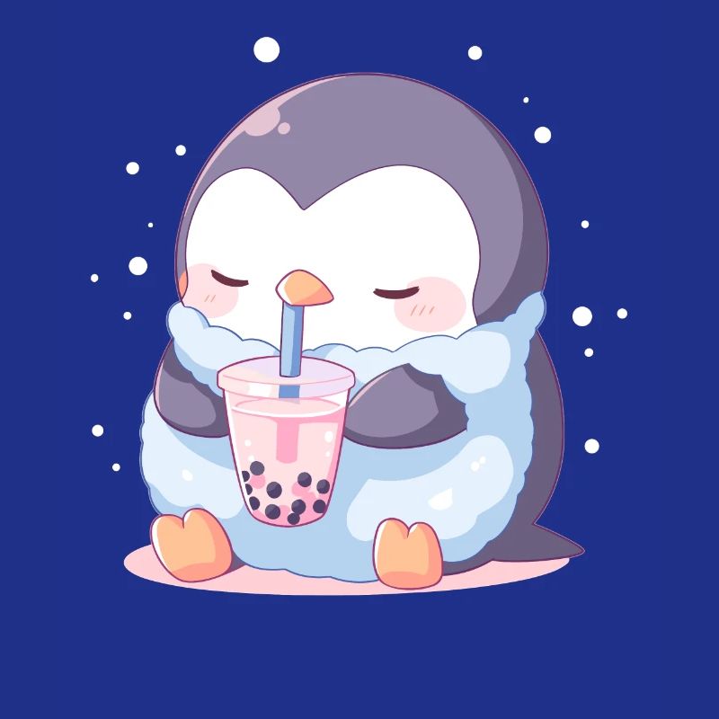 Kawaii Penguin Drinks Boba Bubble Tea Chibi