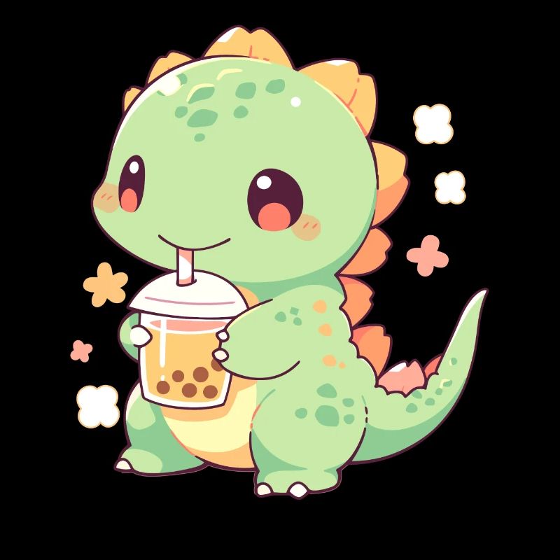 Kawaii Dinosaur Drinks Boba Bubble Tea Chibi