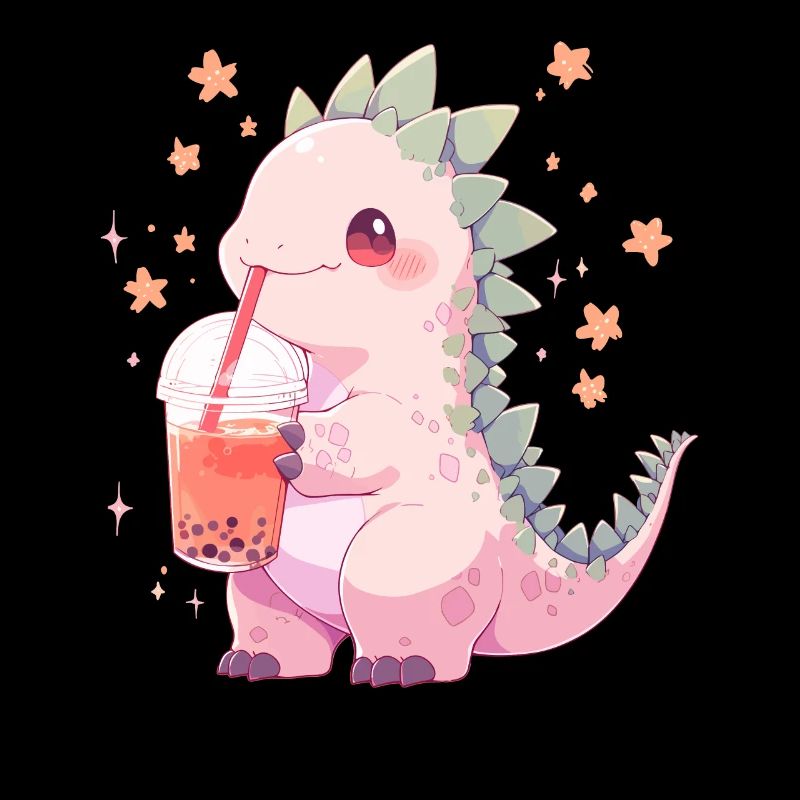 Kawaii Dinosaur Drinks Boba Bubble Tea Chibi