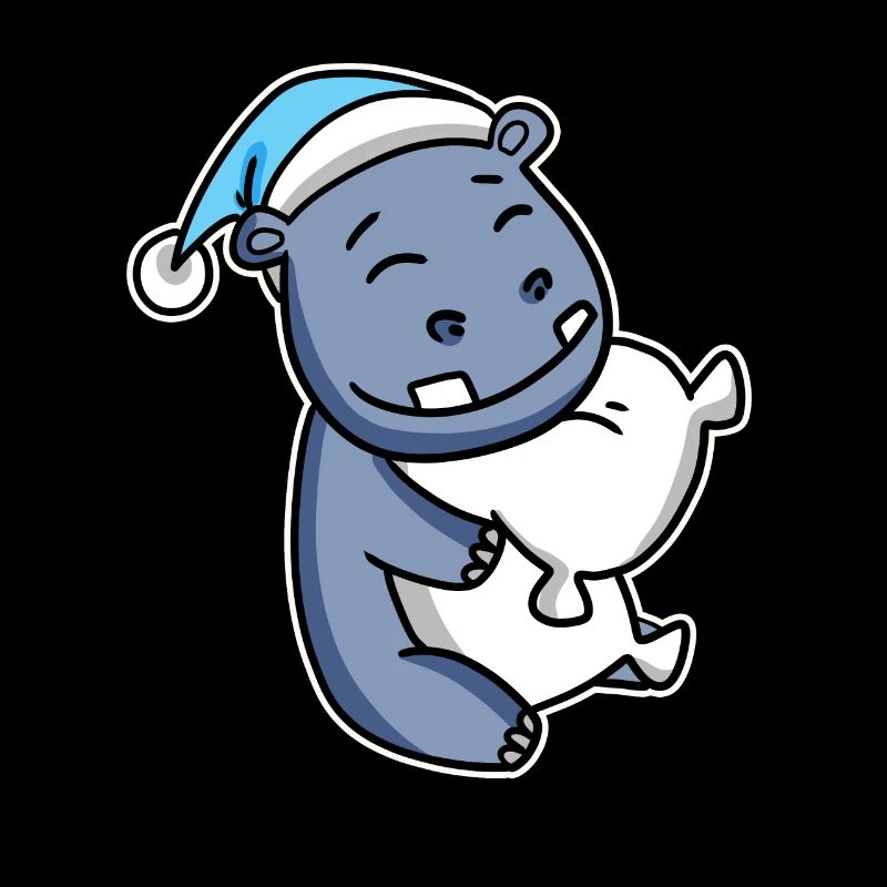 Hippopotamus with pillow and sleepy cap