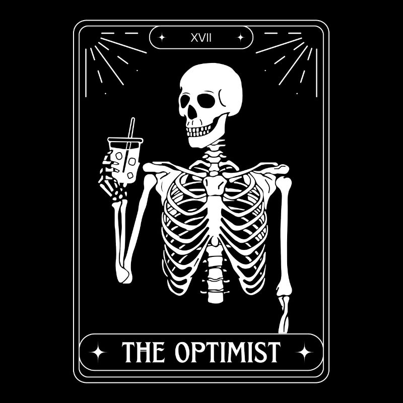 Carte de Tarot drôle squelette café Optimist