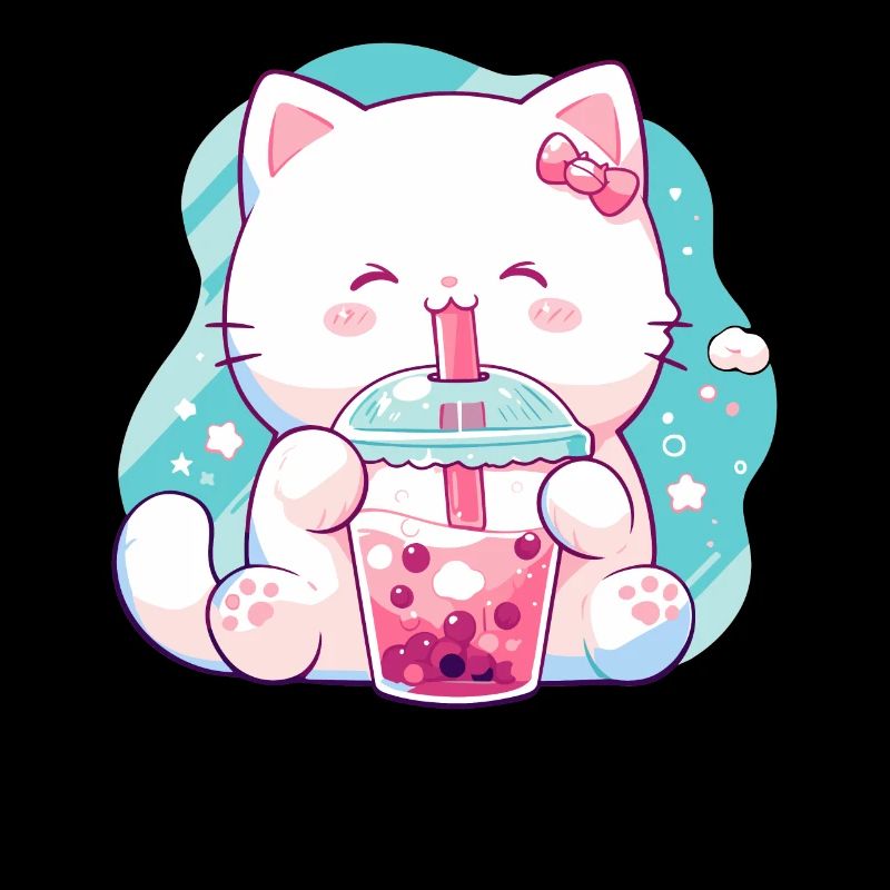 Cat Drinking Bubble Tea Boba and Cats Anime