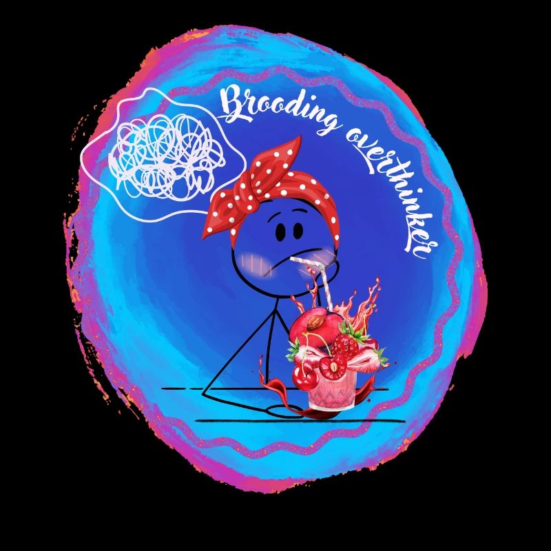 Grübelnder Überdenker mit Saftglas