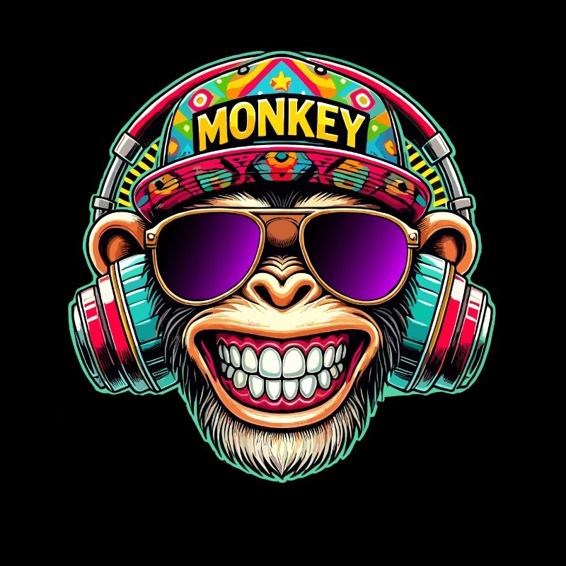 Cool DJ Monkey Casque Style Rétro Coloré