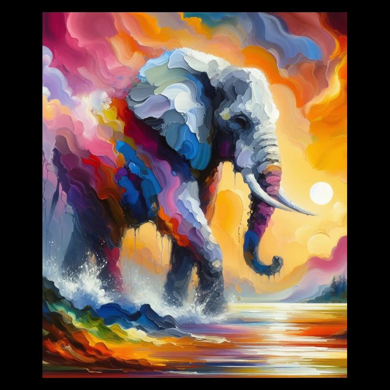 Lebendiger Elefant Splash Bunte Sonnenaufgangsfantasie